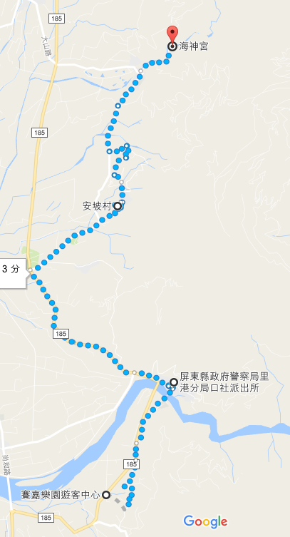 賽嘉樂園→口社(莎卡蘭)→安坡→屏東三地門鄉海神宮