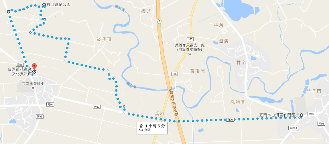 竹門國小→台南市白河區蓮花公園→白河蓮花產業文化資訊