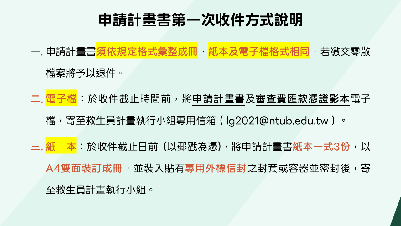 計畫書收件規定